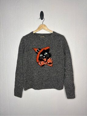 NWT Kiel James Patrick Spooky Season Vintage Cat Crewneck Sweater XS charcoal